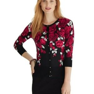 White House Black Market Red Roses Cardigan